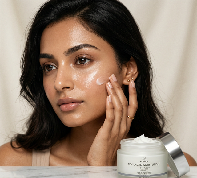 Model applying Muéskin Moisturiser